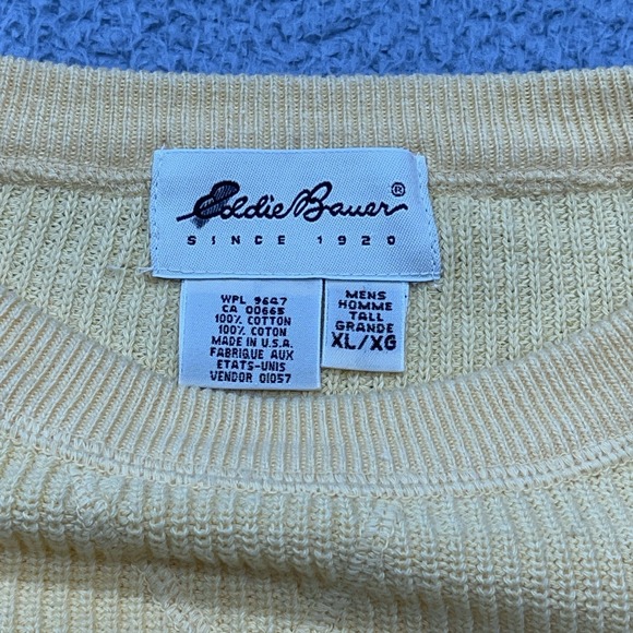 Eddie Bauer Ribbed Sweater Mens XL Yellow Knit Cotton Vintage 90s Made in USA - Picture 5 of 5